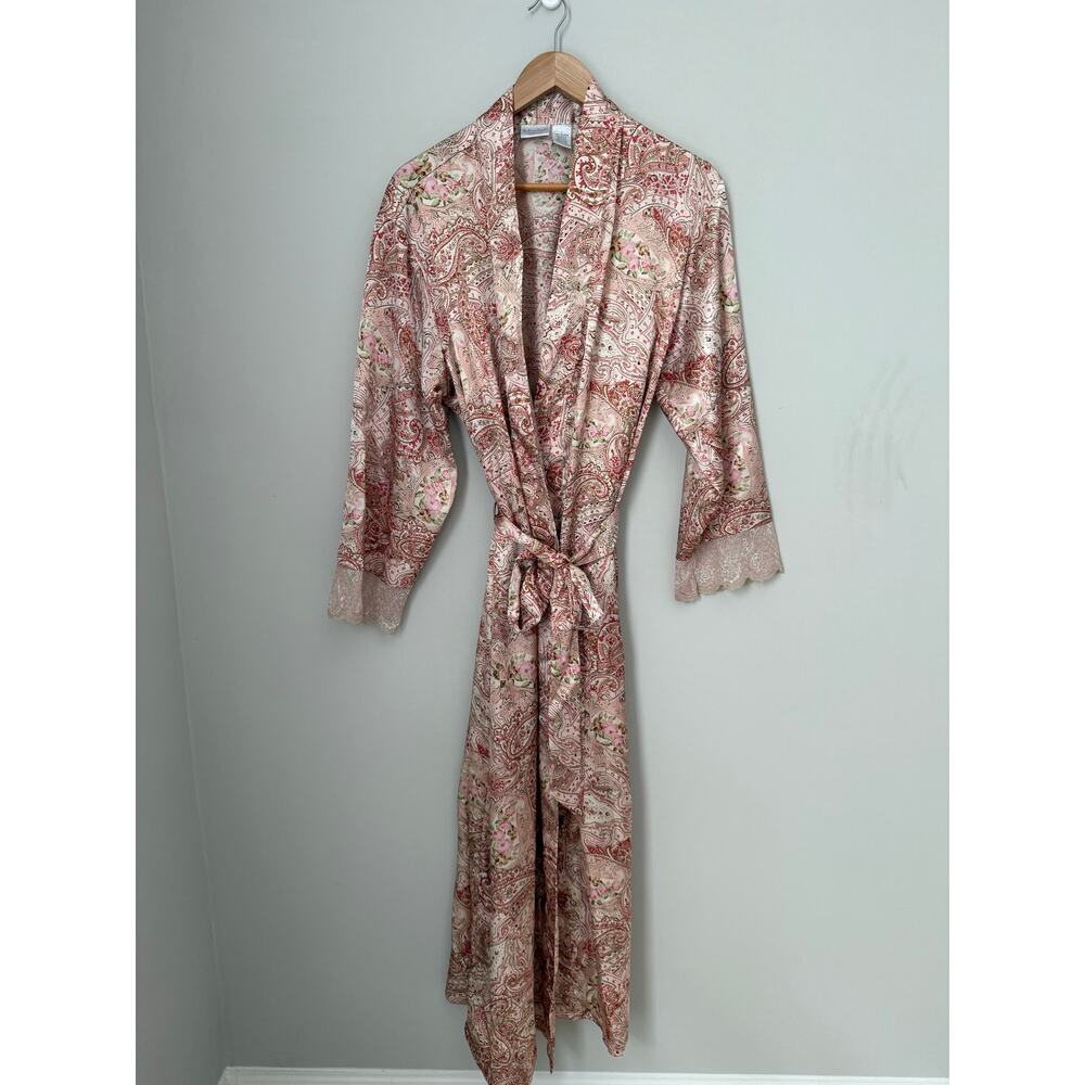 Madison Studio Intimates Long Robe Size L Lace Tie Waist Floral Lace Feminine